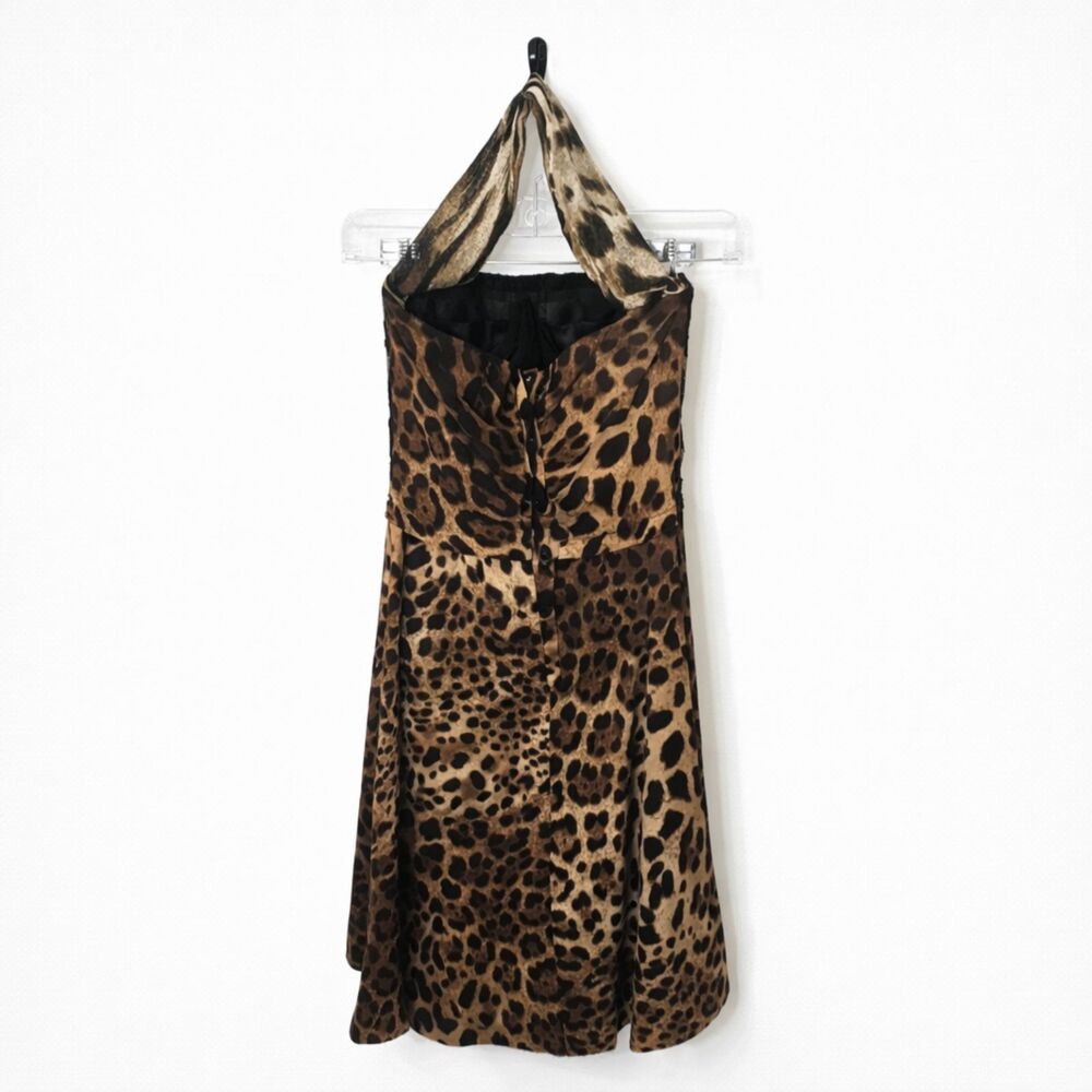 VTG Dolce & Gabbana Y2K Leopard Silk Blend Halter Mob Wife Dress Womens US 4